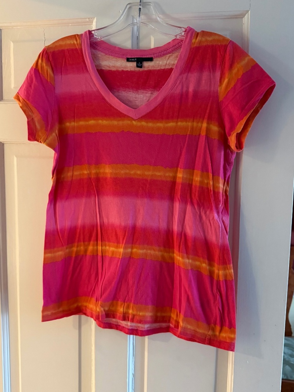 Chaus Wms V Neck Short Sleeve pink/Orange T shirt size S